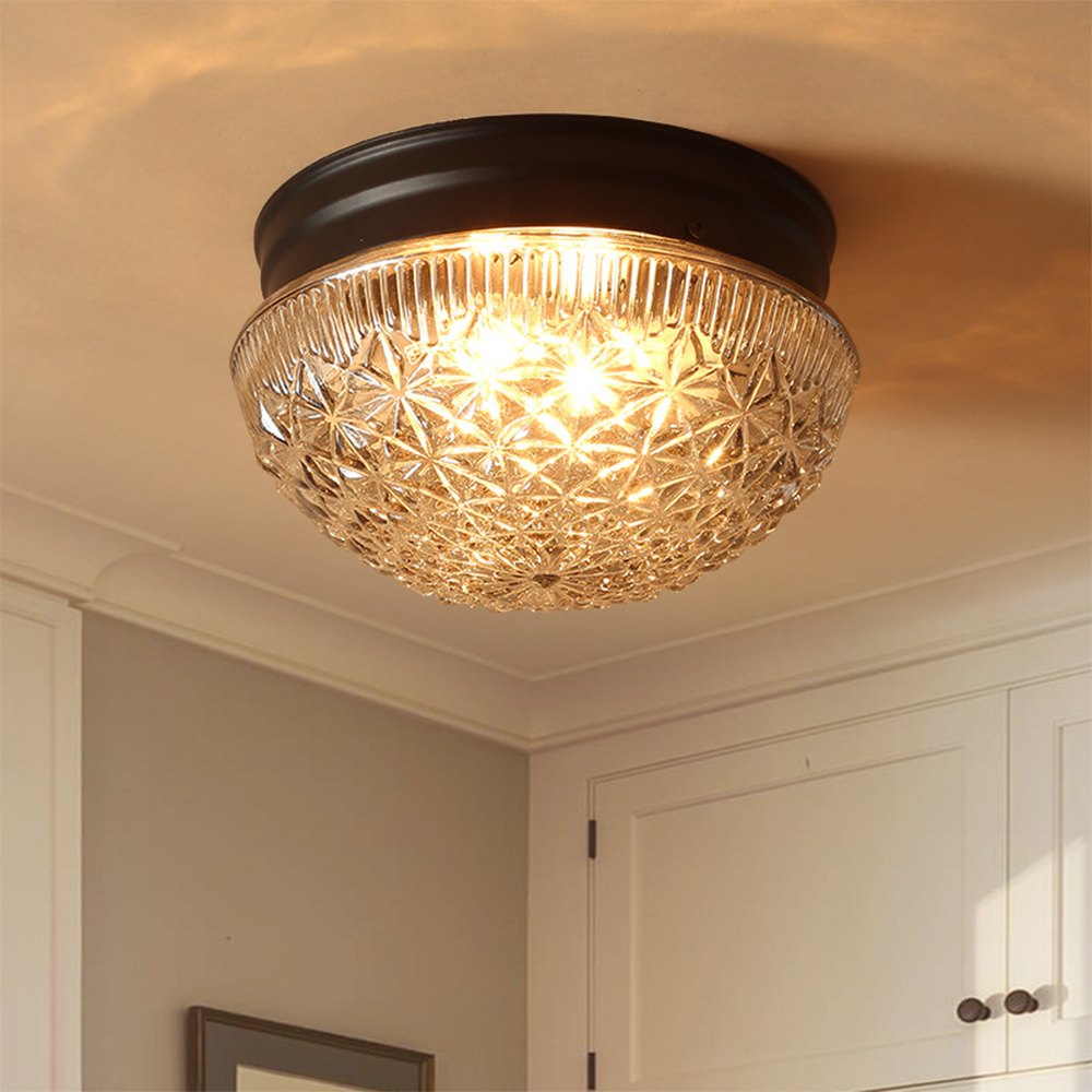 Elegant Gold and Black Ribbed Glass Flush Ceiling Light Fixture – Modern Design for Stylish Home Illumination