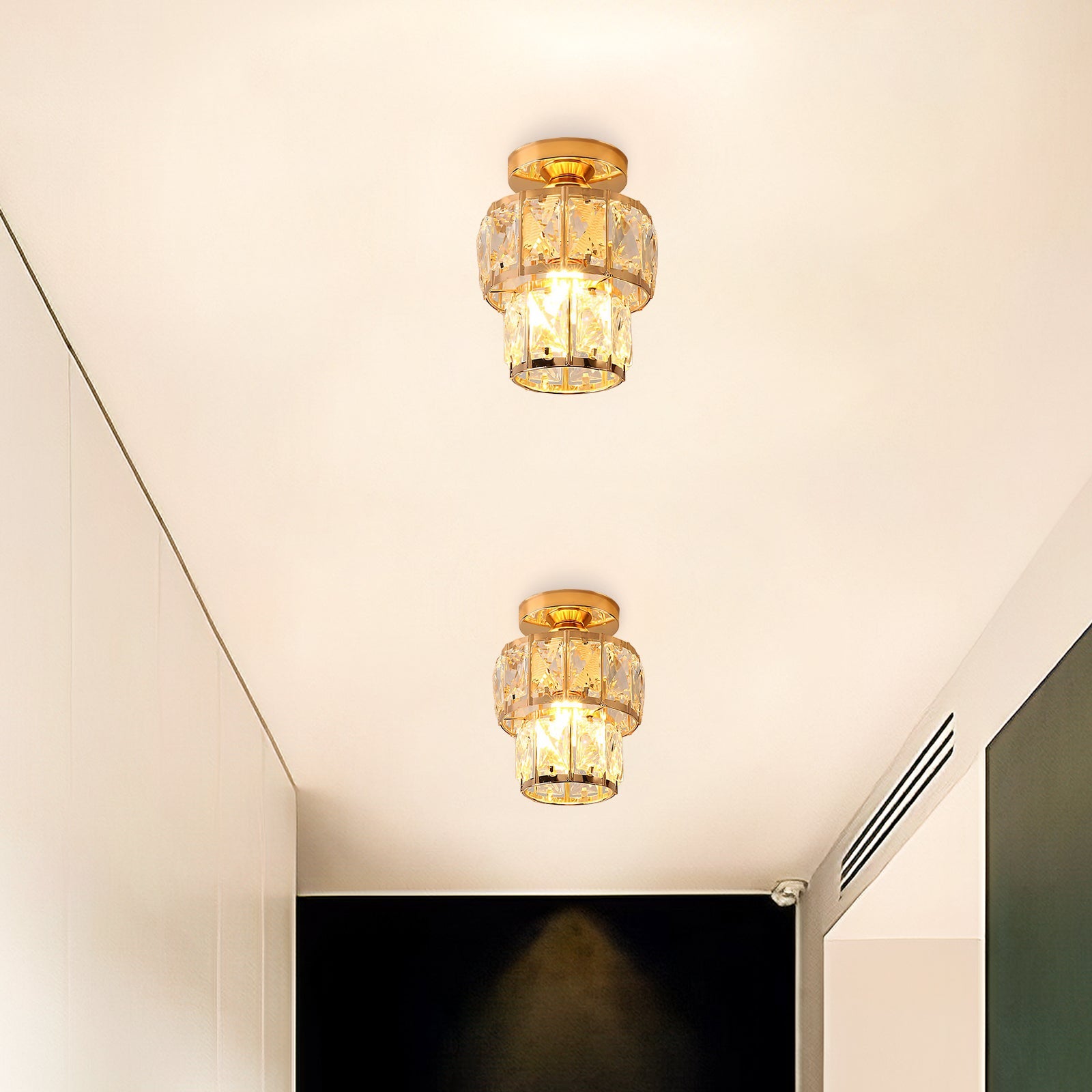 Contemporary Gold Glass Semi-Flush Ceiling Light for Hallway - Elegant Lighting Fixture for Modern Interiors