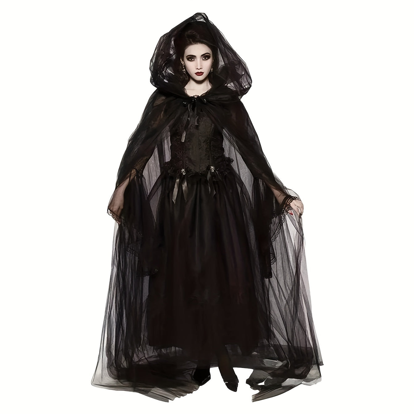 Vestido de Disfraz de Halloween Gótico con Capucha para Mujer | Corsé Maxi