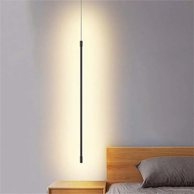 Pendant Light Slim Black Metal Bedroom Lamp