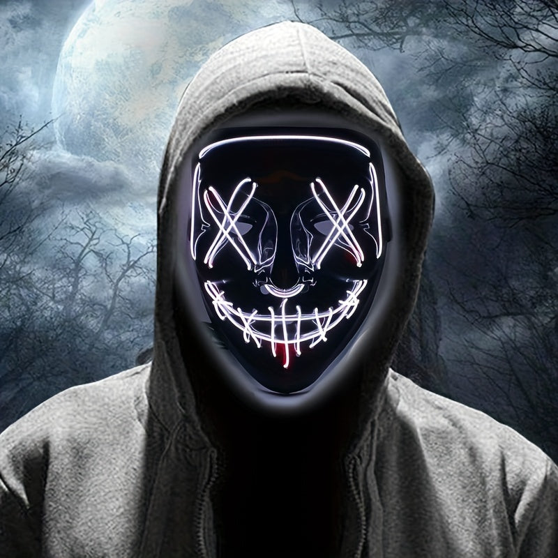 Máscara de Halloween LED aterradora para hombre | Disfraz anónimo iluminado