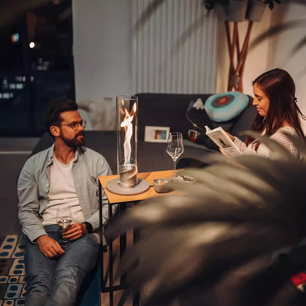 Cheminée d'intérieur à bioéthanol en verre de table