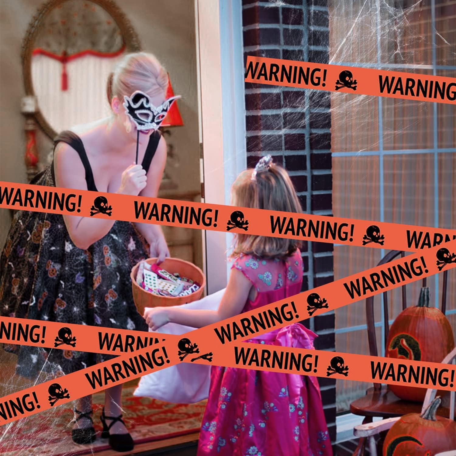 Cinta de advertencia de Halloween con calavera de plástico
