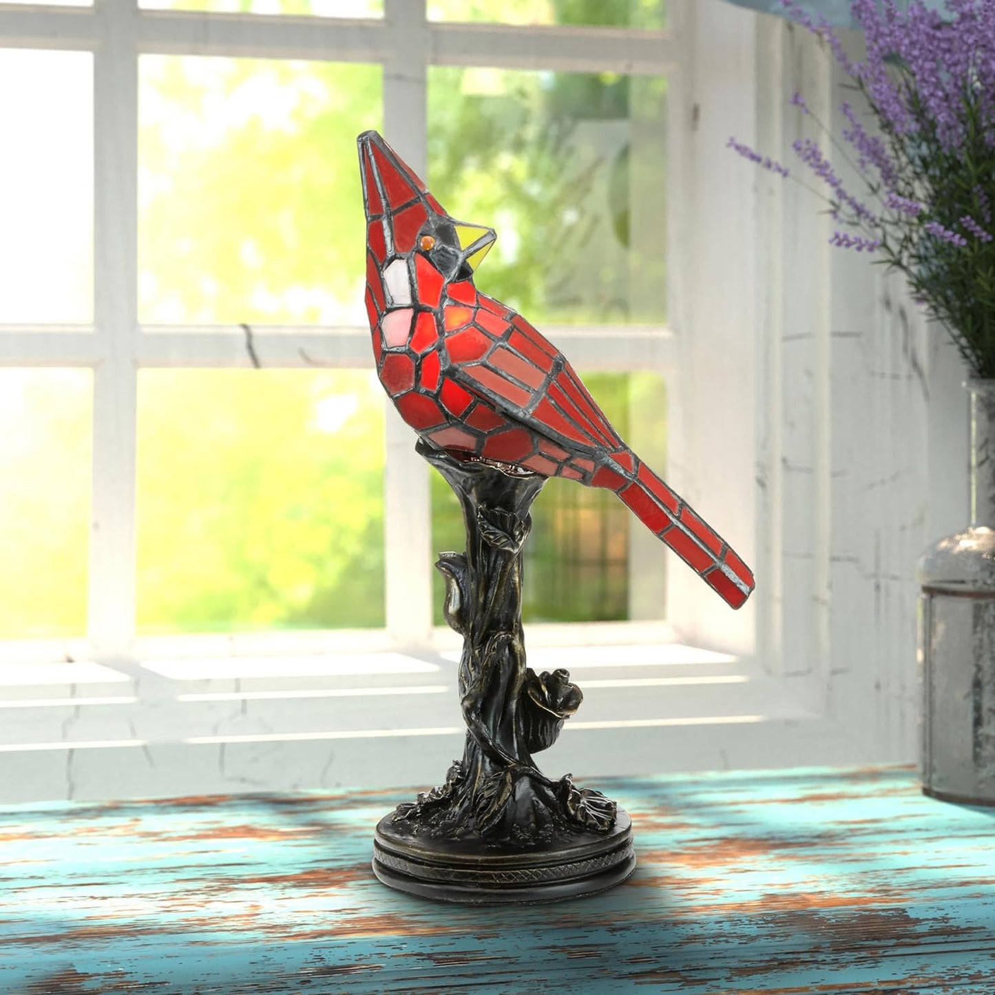 Stained Glass Bird Table Lamp Bronze Base