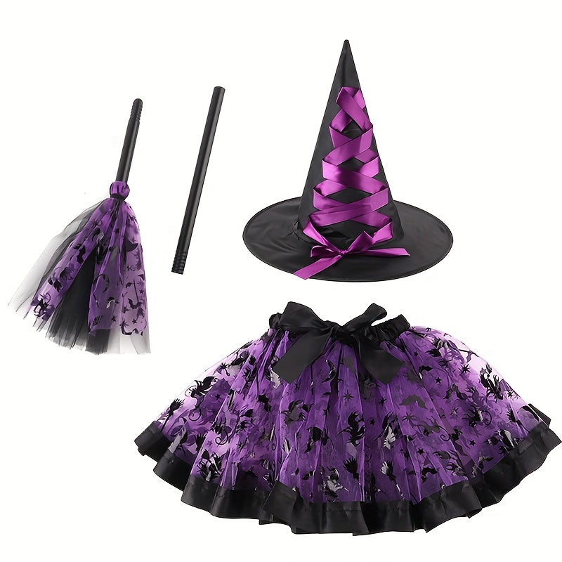 Set Costume Halloween Carino in Tulle per Ragazze | Gonna da Strega per Travestimento