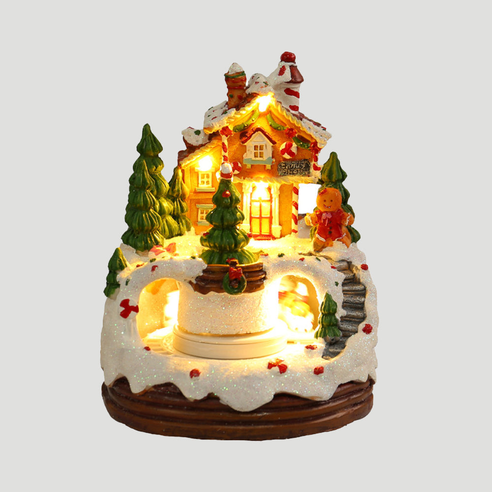 Charming Village House Resin Christmas Lights with Musical Box and Moving Train for Festive Holiday Decor