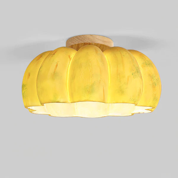 Brighten Your Space with a Charming Yellow Pumpkin Ceiling Light Fixture - Perfect for Home Decor and Unique Lighting Solutions