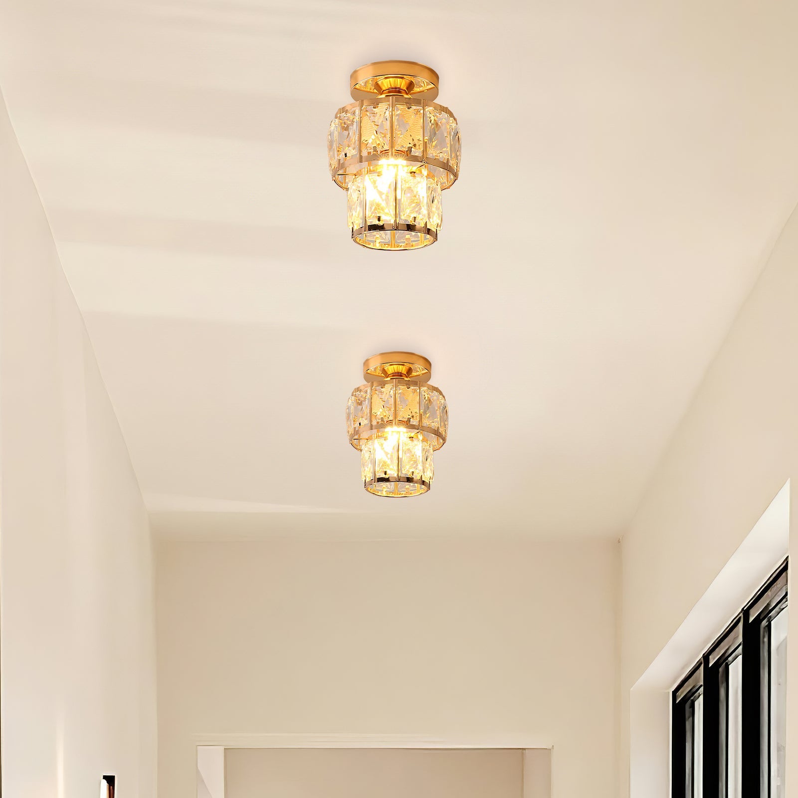 Contemporary Gold Glass Semi-Flush Ceiling Light for Hallway - Elegant Lighting Fixture for Modern Interiors