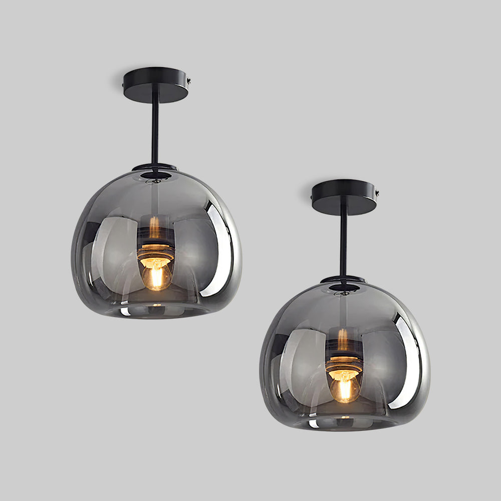 Set of 2 Contemporary Copper and Glass Ceiling Lights for Hallway - Stylish Modern Lighting Fixtures