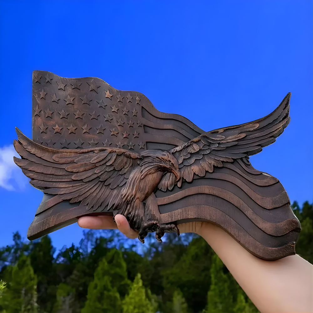 Arte de Pared de Madera con Bandera Americana Águila Tallada a Mano Decoración Patriótica