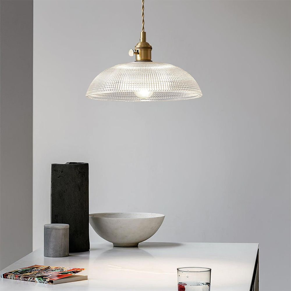 Pendant Light with Ribbed Glass Shade