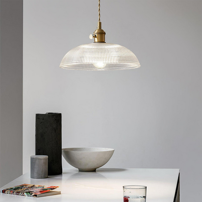 Pendant Light with Ribbed Glass Shade