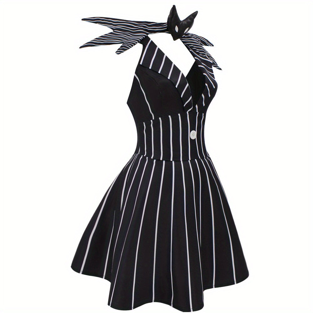 Vestido de disfraz de Halloween a rayas gótico para mujer | Mini