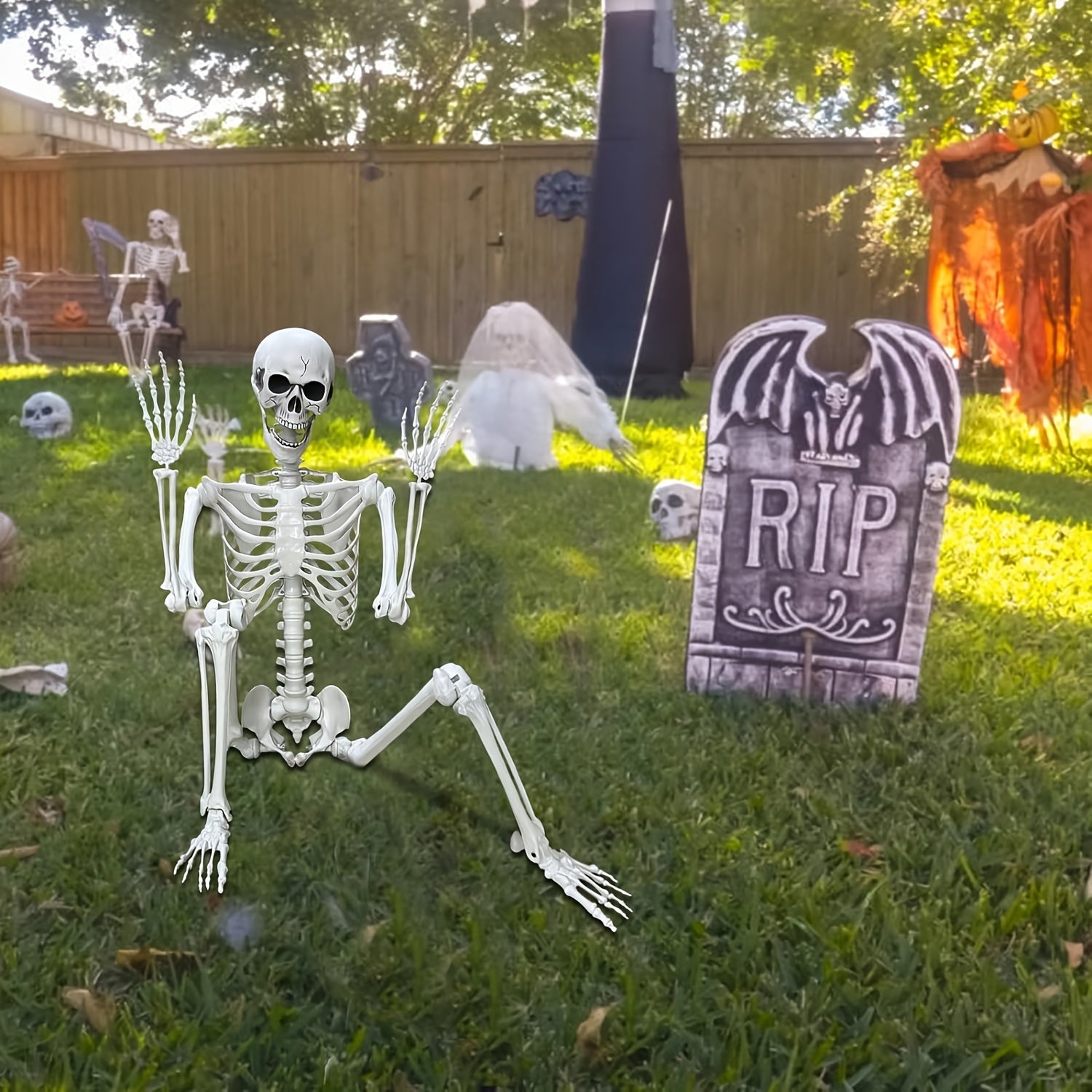 Esqueleto gigante realista de 12 pies decoración de Halloween | Posable para exteriores