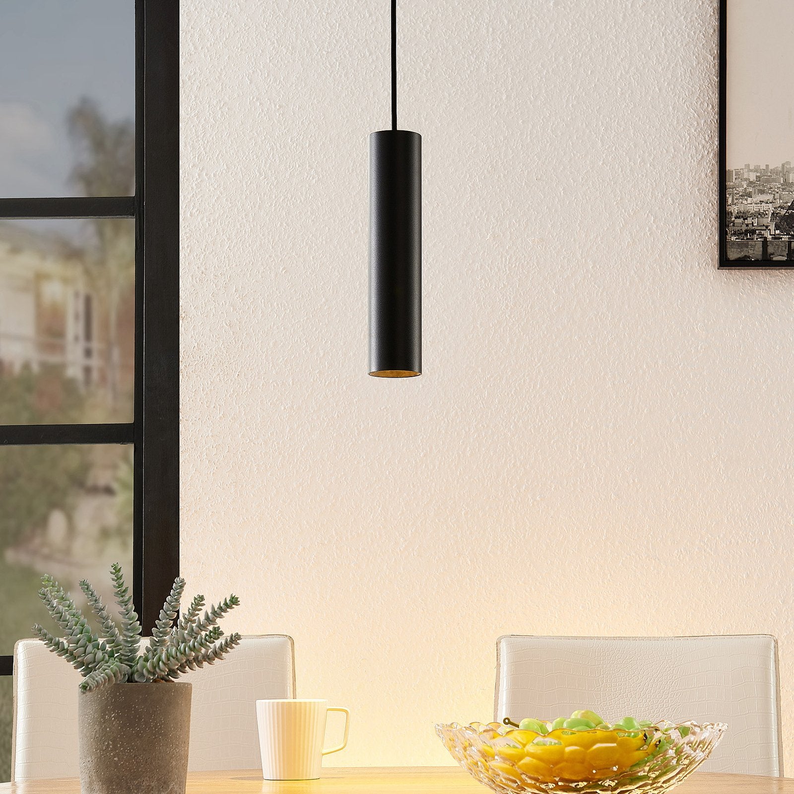 Lampada a sospensione moderna in alluminio nero con cilindro