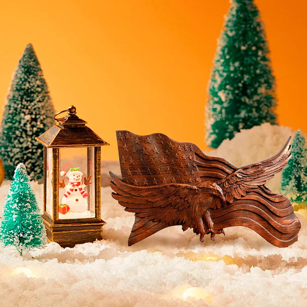 Art mural en bois drapeau américain Aigle sculpté à la main Décoration patriotique