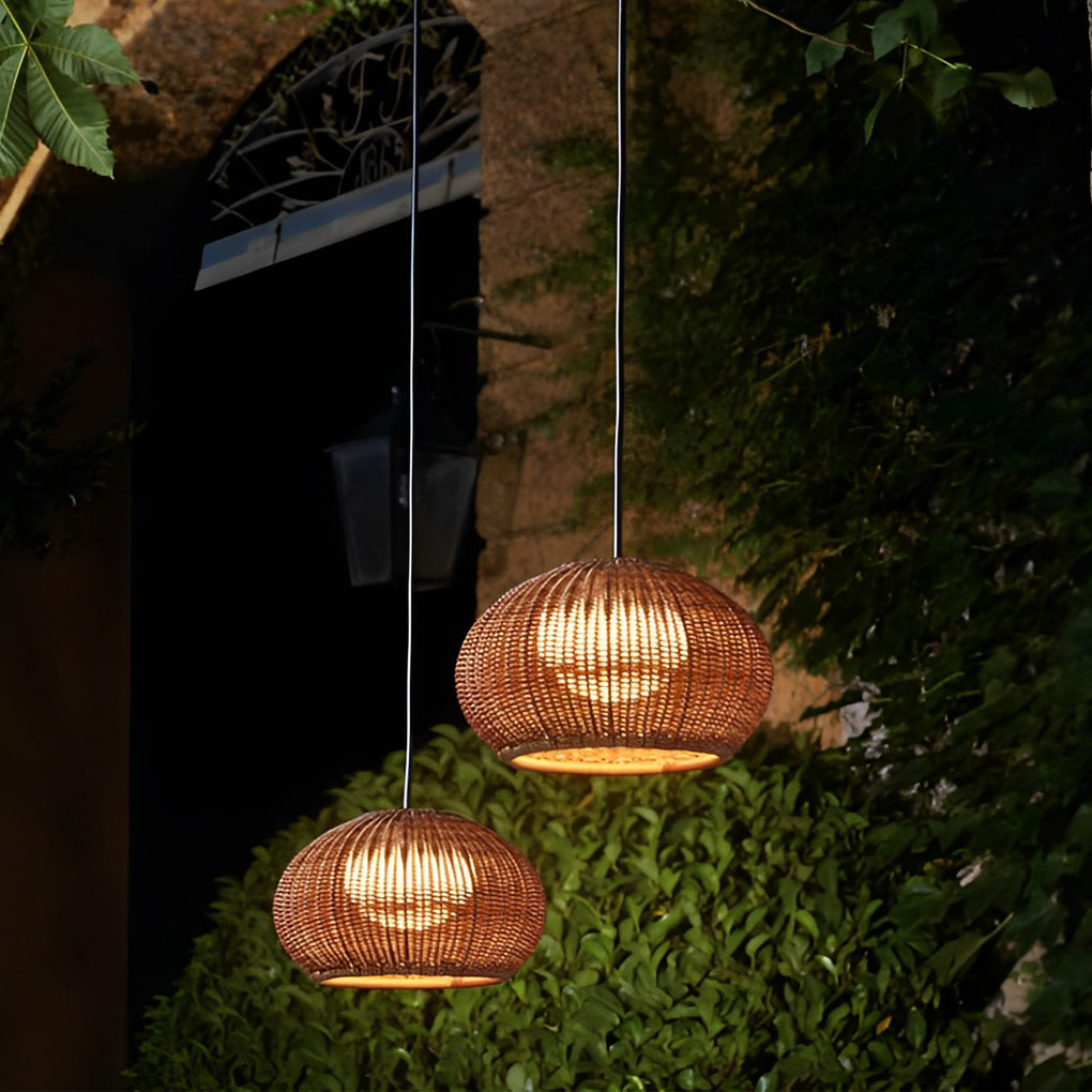 Lámpara colgante de exterior de ratán, moderna lámpara de jardín