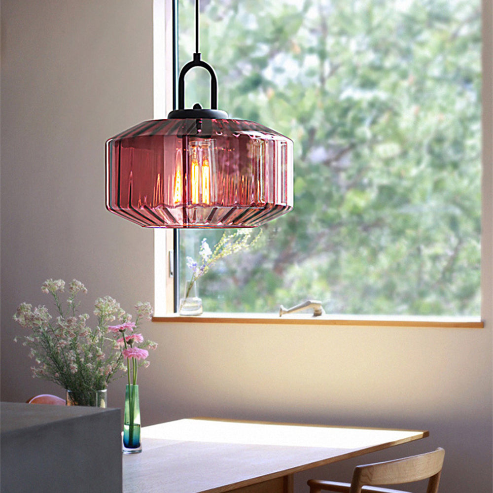 Pendant Light with Striped Green Glass Shade