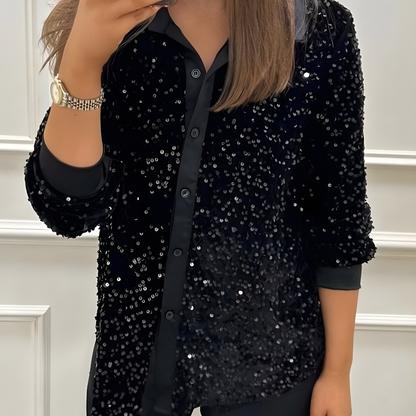 Women's Sequin Sparkly Long Sleeve Party Blouse Elegant Top