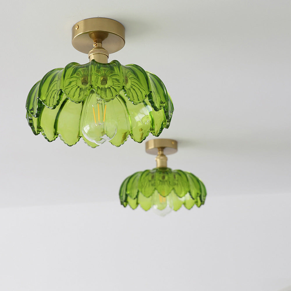 Elegant Minimalist Green Glass Semi-Flush Ceiling Light Fixture for Contemporary Home Décor and Ambient Illumination