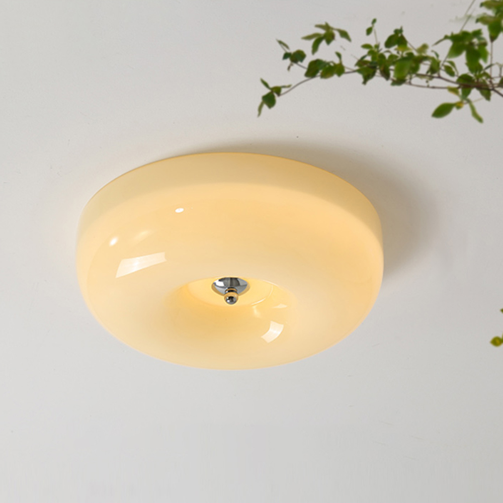 Elegant Cream Round Ceiling Lamp - Stylish Glass Ceiling Light for Modern Home Illumination and Ambient Lighting Solutions