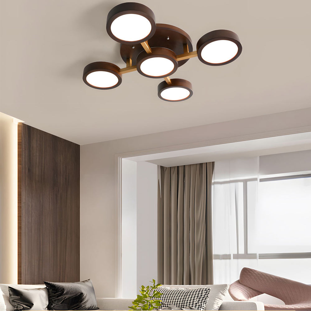 Contemporary Iron Wood LED Ceiling Light for Stylish Bedroom Illumination and Modern Home Decor