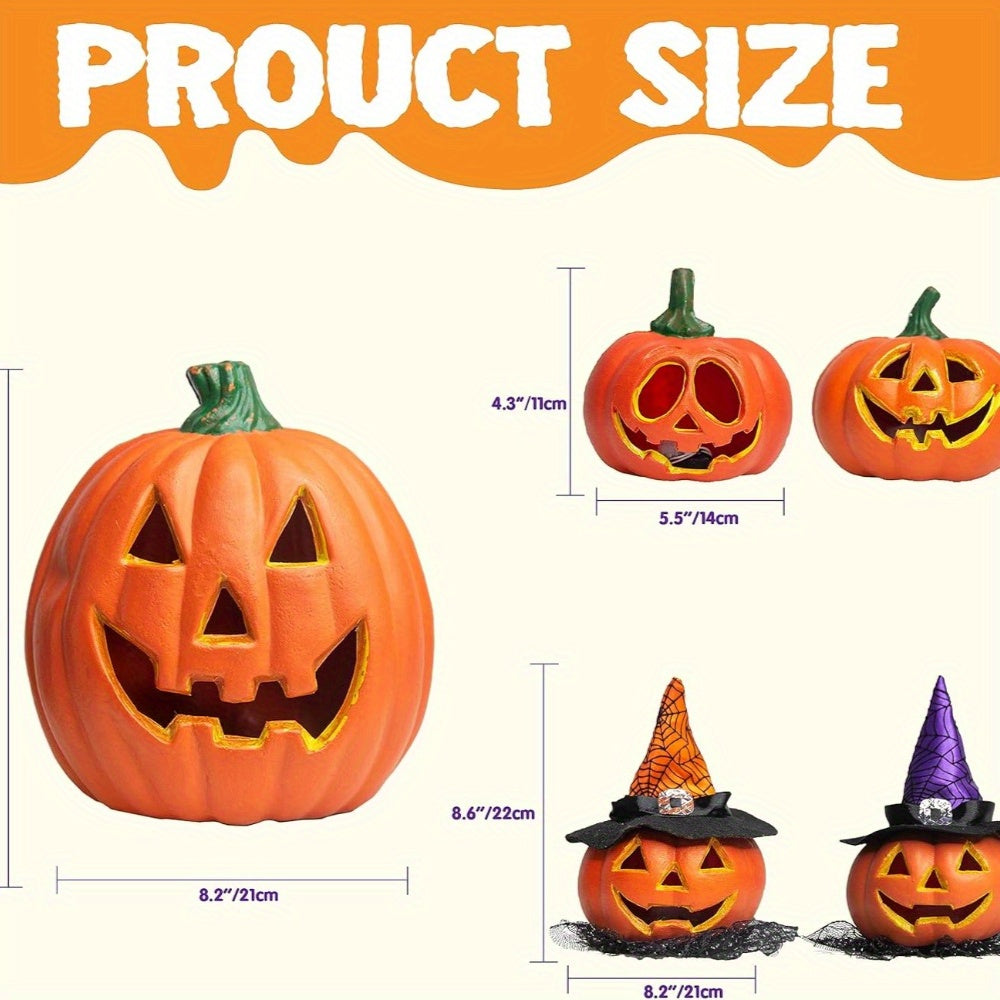Conjunto de decoración de calabaza de Halloween luminosa con luz | Funciona con pilas