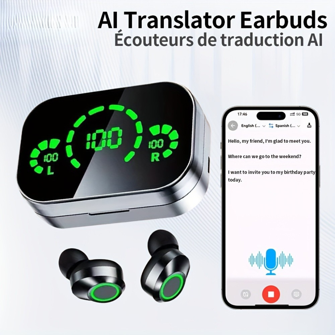 Auriculares inalámbricos para traducción AI con micrófono de idioma