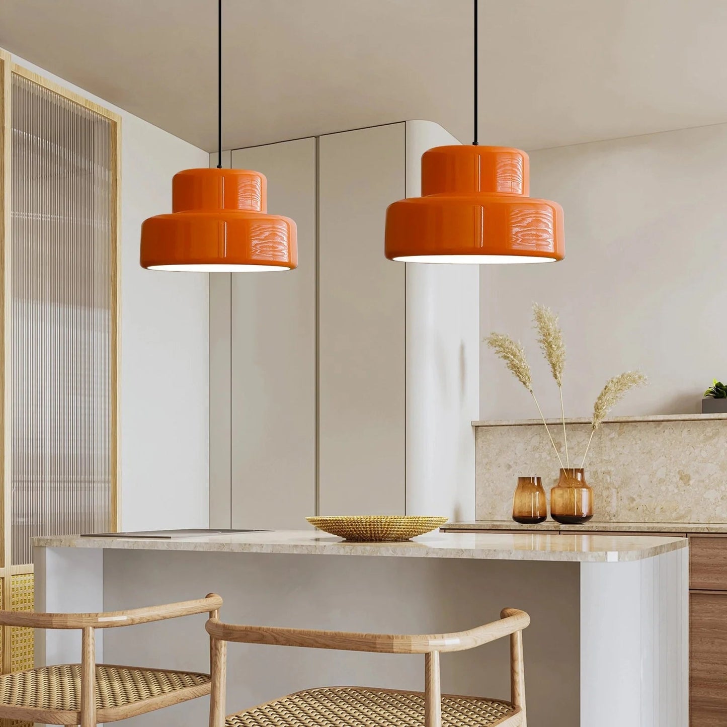 Pendant Light with Orange Metal Shade