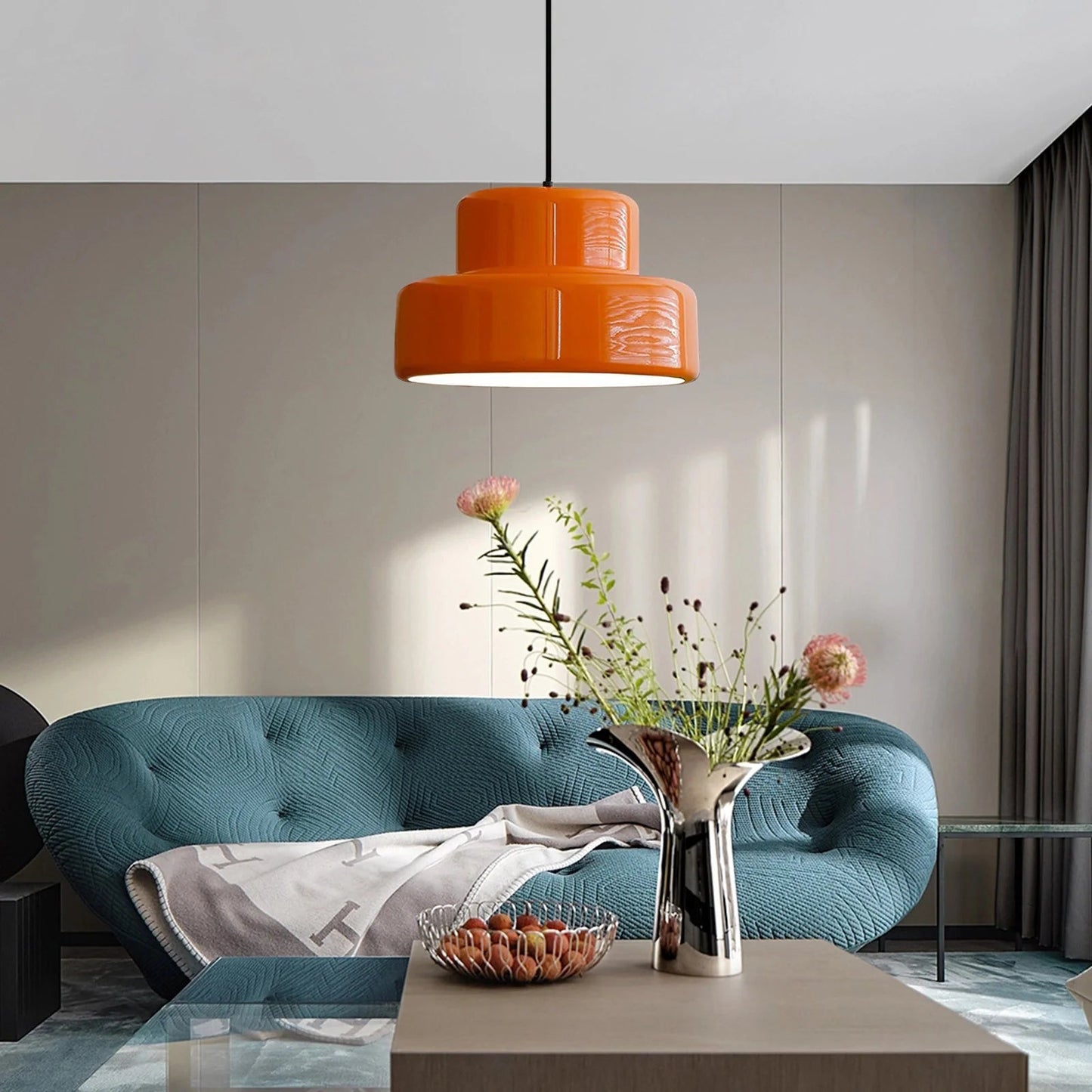 Pendant Light with Orange Metal Shade