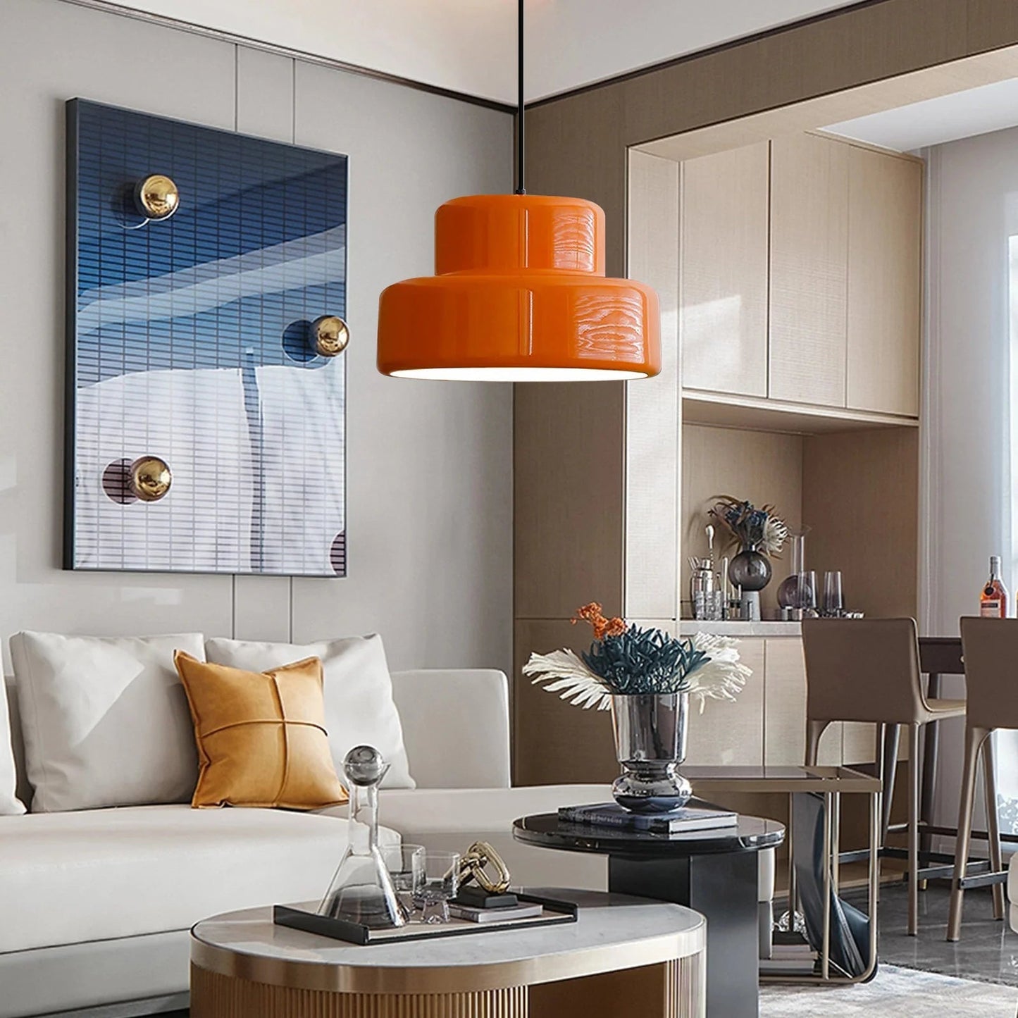 Pendant Light with Orange Metal Shade