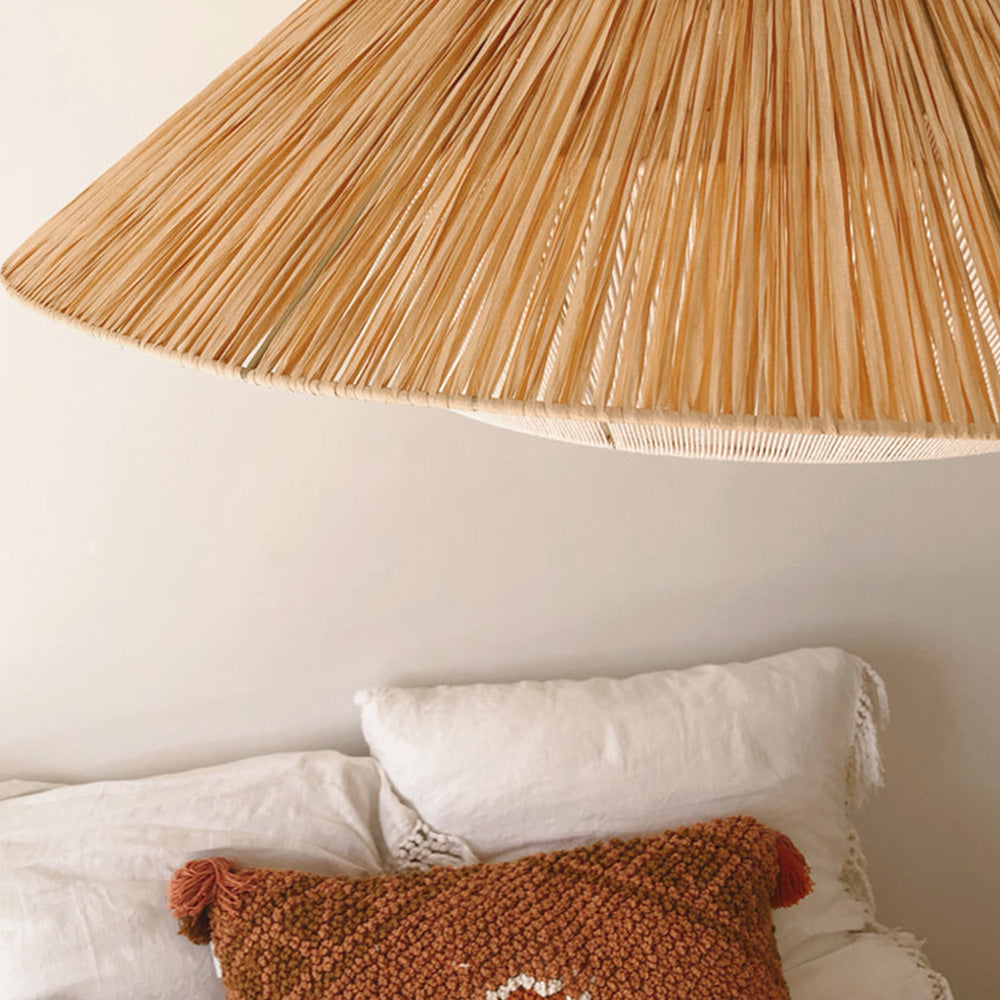 Lampada a sospensione Boho in tessuto naturale intrecciato