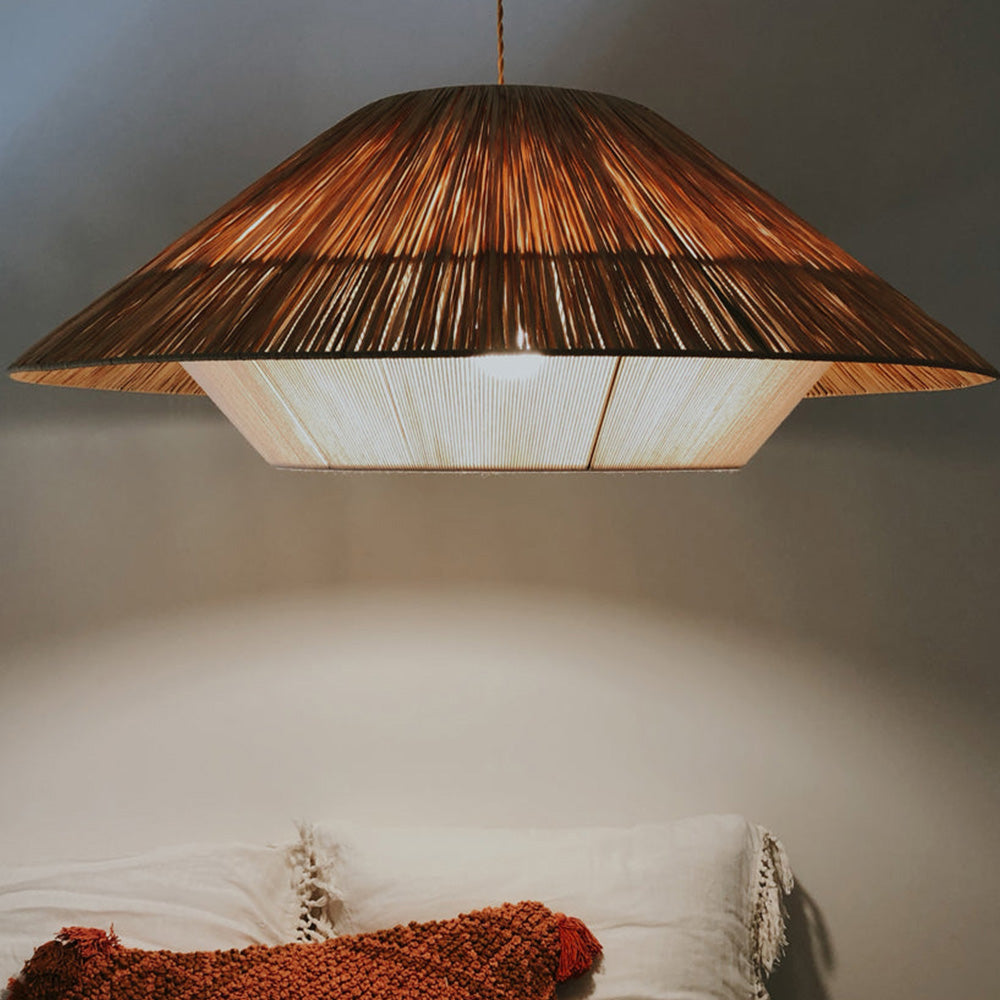 Lampada a sospensione Boho in tessuto naturale intrecciato