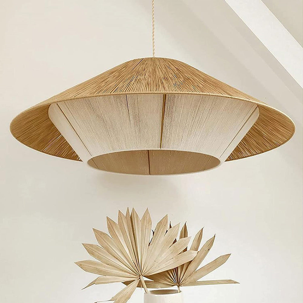 Lampada a sospensione Boho in tessuto naturale intrecciato