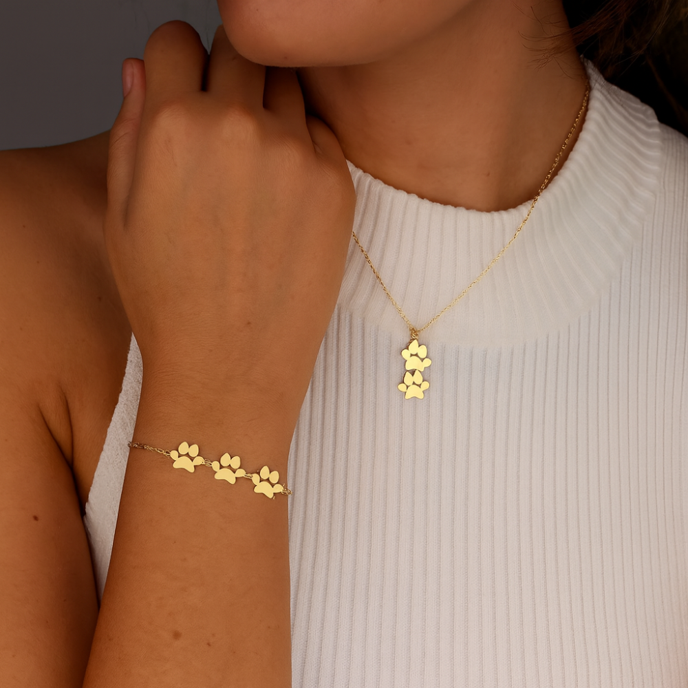 Bracelet Personalized Paw Print Engraved Stainless Steel Adjustable