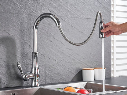 Kitchen Tap Brushed Steel Pull Out Sprayer