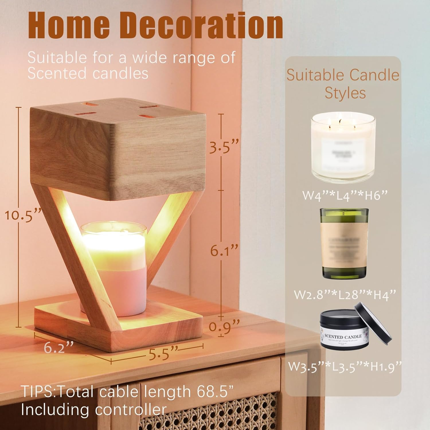 Contemporary Wooden Square Mini Candle Lamp for Bedroom Ambience and Warmth - Stylish Home Decor Lighting Solution