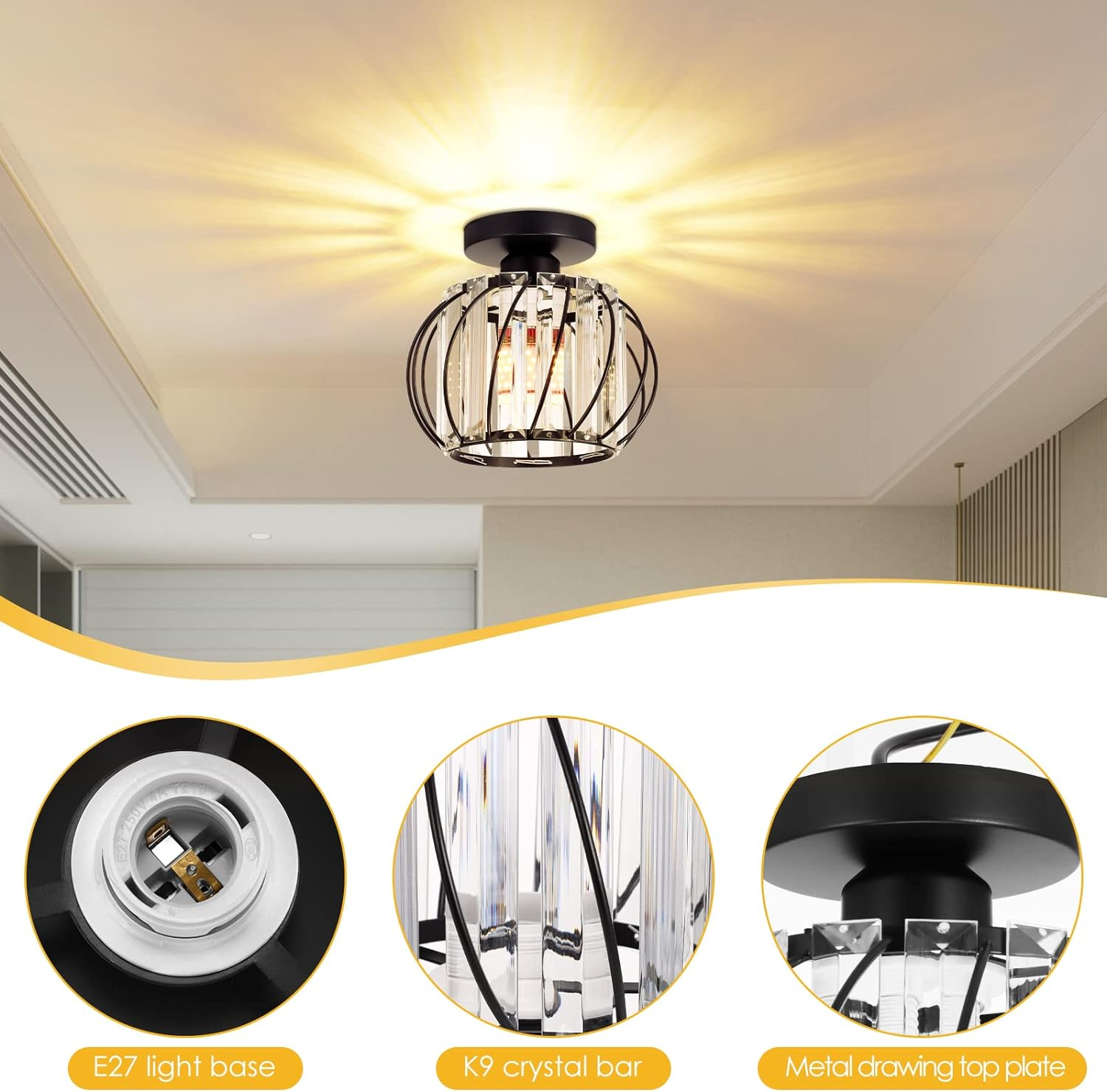 Set of 2 Elegant Glass Ceiling Lights for Hallway - Stylish Luxury Illumination for Home Décor