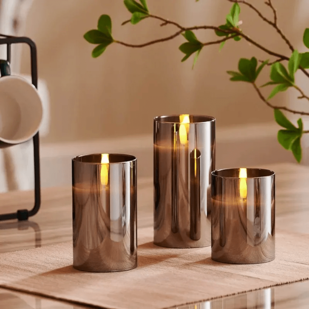 Velas LED de vidrio parpadeantes sin llama juego