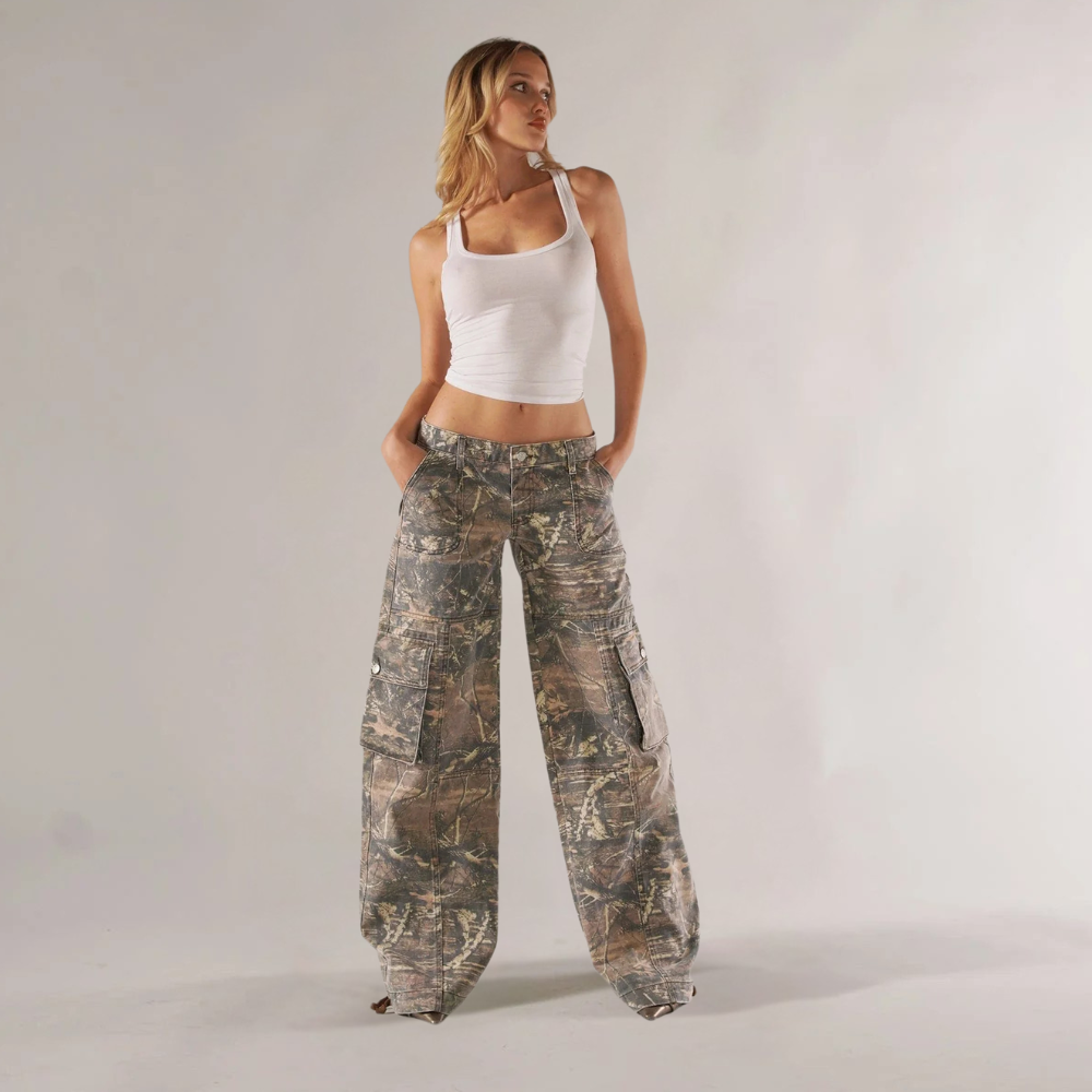 Unisex Camo Utility Cargo Pants Straight Leg Durable