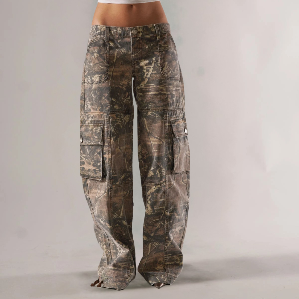 Unisex Camo Utility Cargo Pants Straight Leg Durable