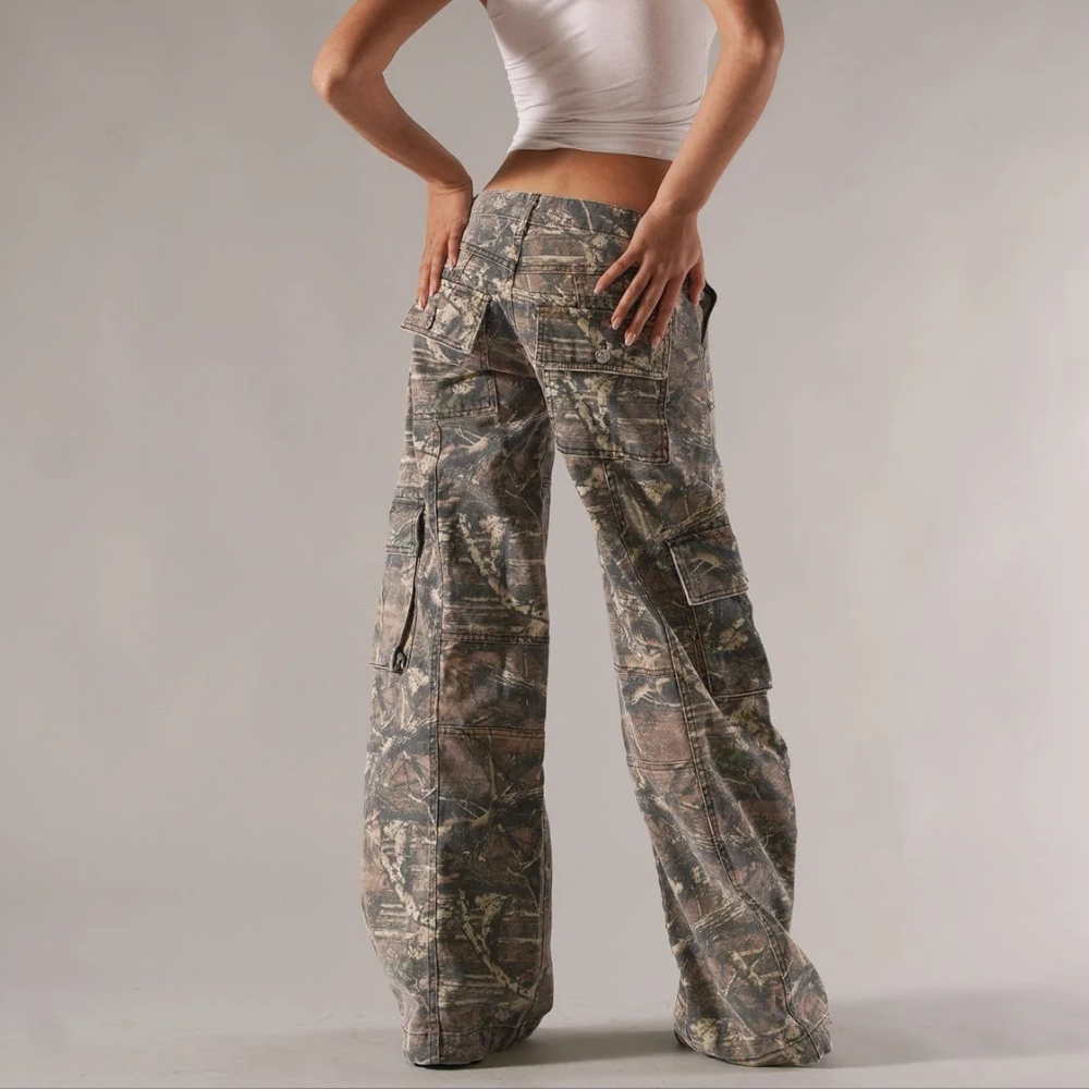 Unisex Camo Utility Cargo Pants Straight Leg Durable