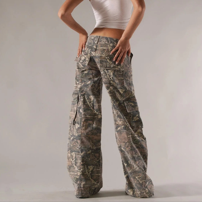 Unisex Camo Utility Cargo Pants Straight Leg Durable