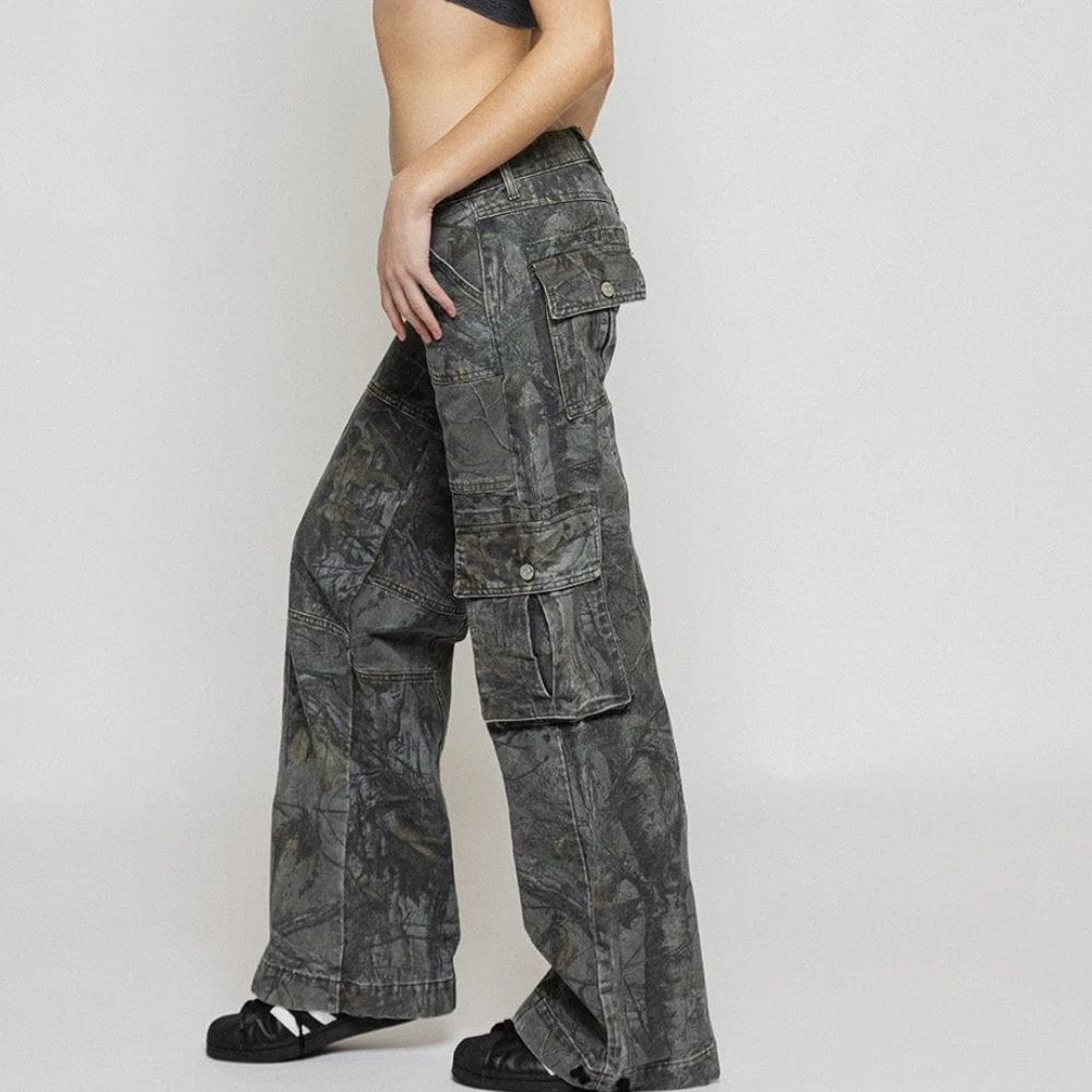 Unisex Camo Utility Cargo Pants Straight Leg Durable