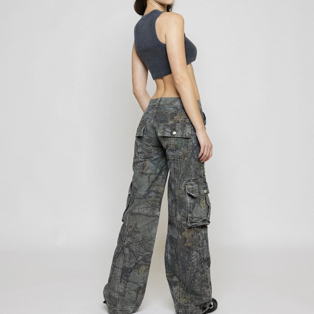 Unisex Camo Utility Cargo Pants Straight Leg Durable