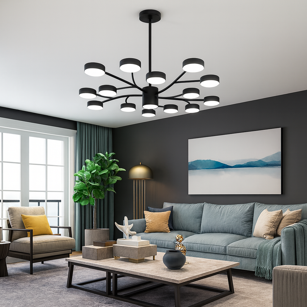 Deckenleuchten Moderne Kronleuchter LED Schwarzes Aluminium Dimmbares Leuchtmittel