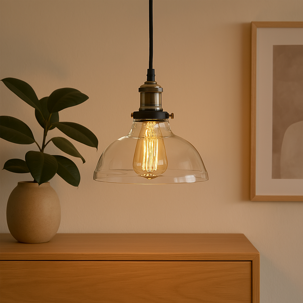 Lampada a sospensione con paralume in vetro e stile vintage