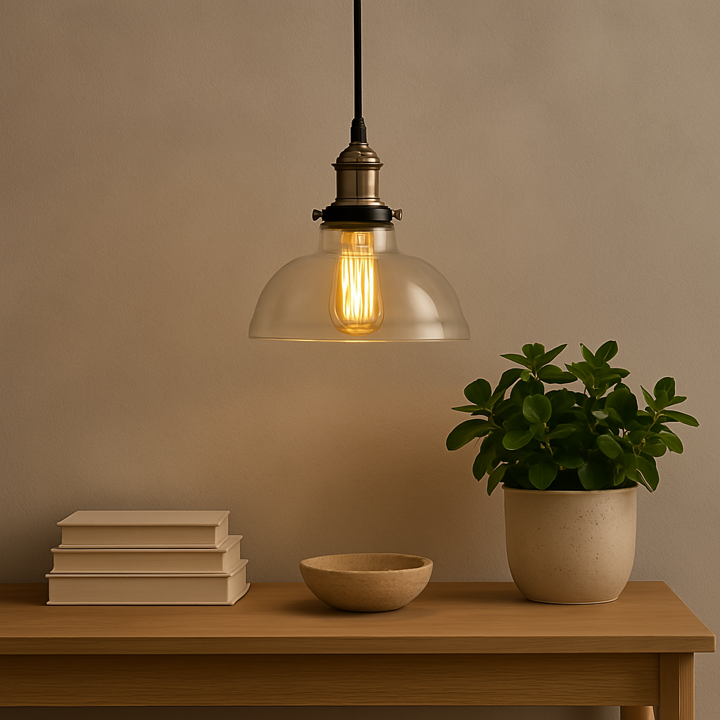 Lampada a sospensione con paralume in vetro e stile vintage