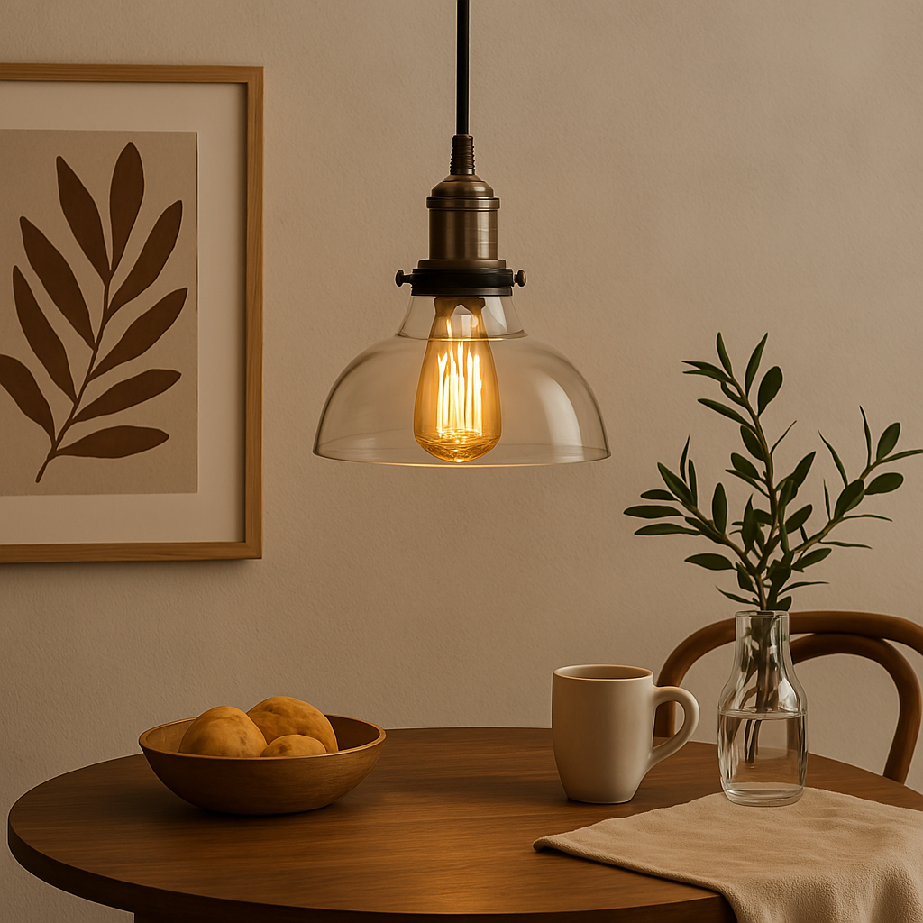 Lampada a sospensione con paralume in vetro e stile vintage
