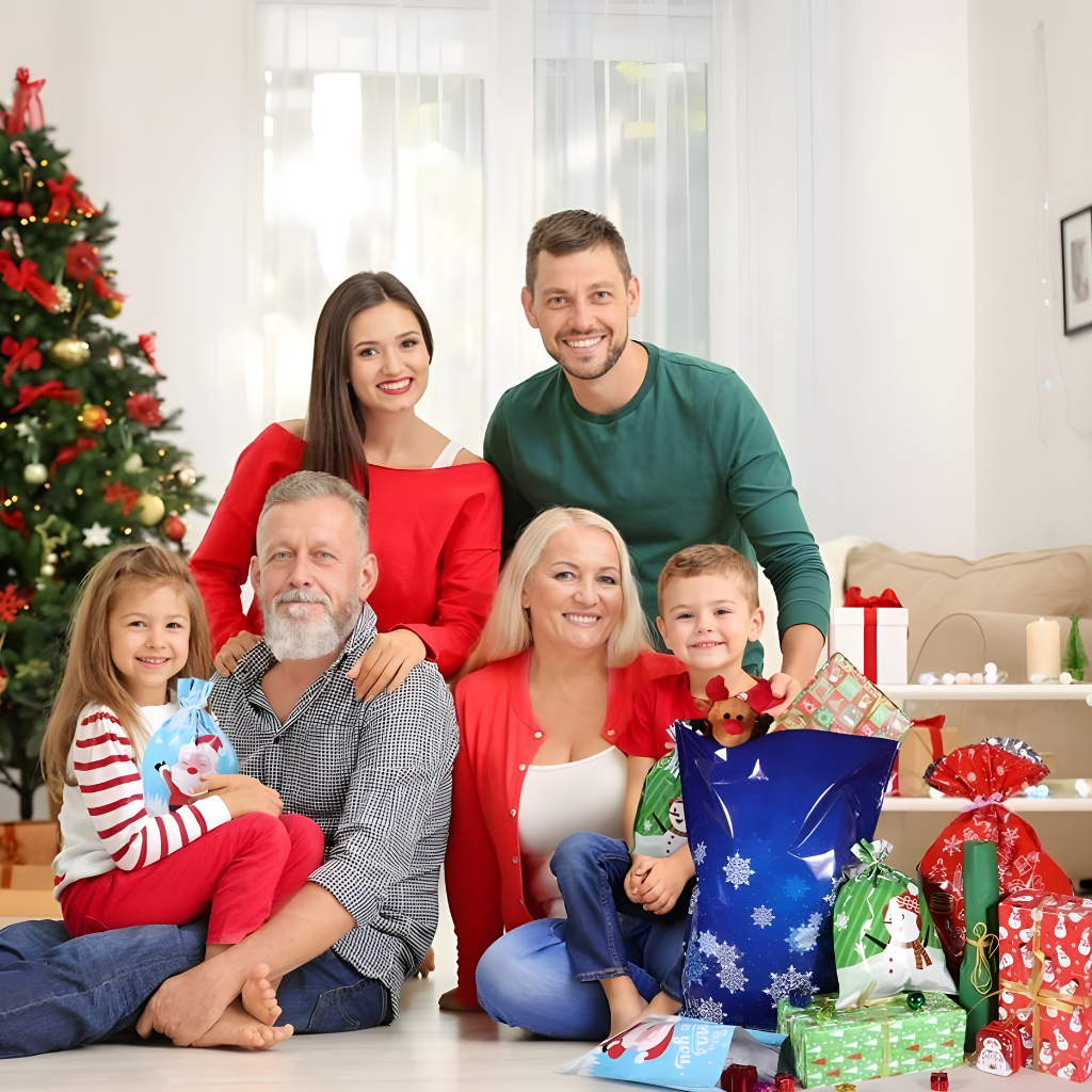 Christmas Gift Bags Foil Reusable Wrapping Bags Holiday Set